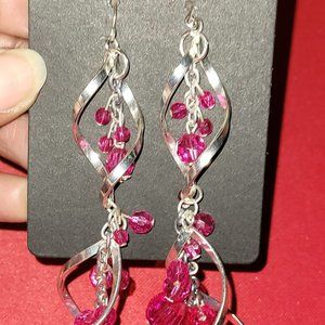 Pink and Silver Spiral Earrings